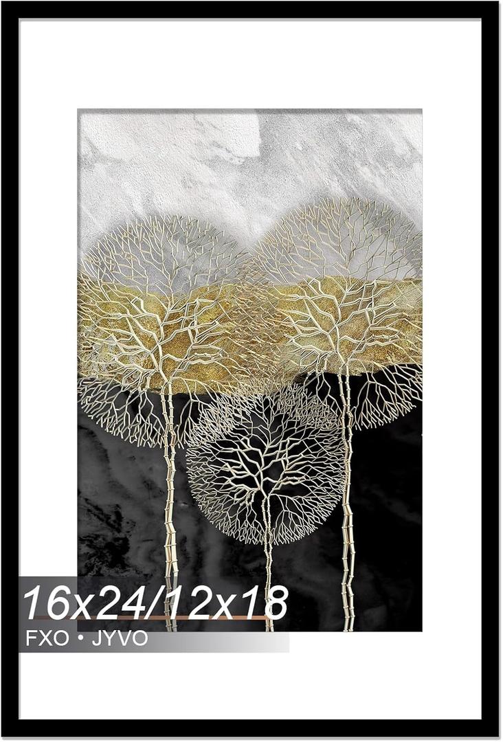 16x24 Picture Frame, Display Poster 12x18 with Mat or 16 x 24 Without Mat, Light Weight and High Transparent 16 by 24 Frame for Wall - 1 Pack/Black/16 x24