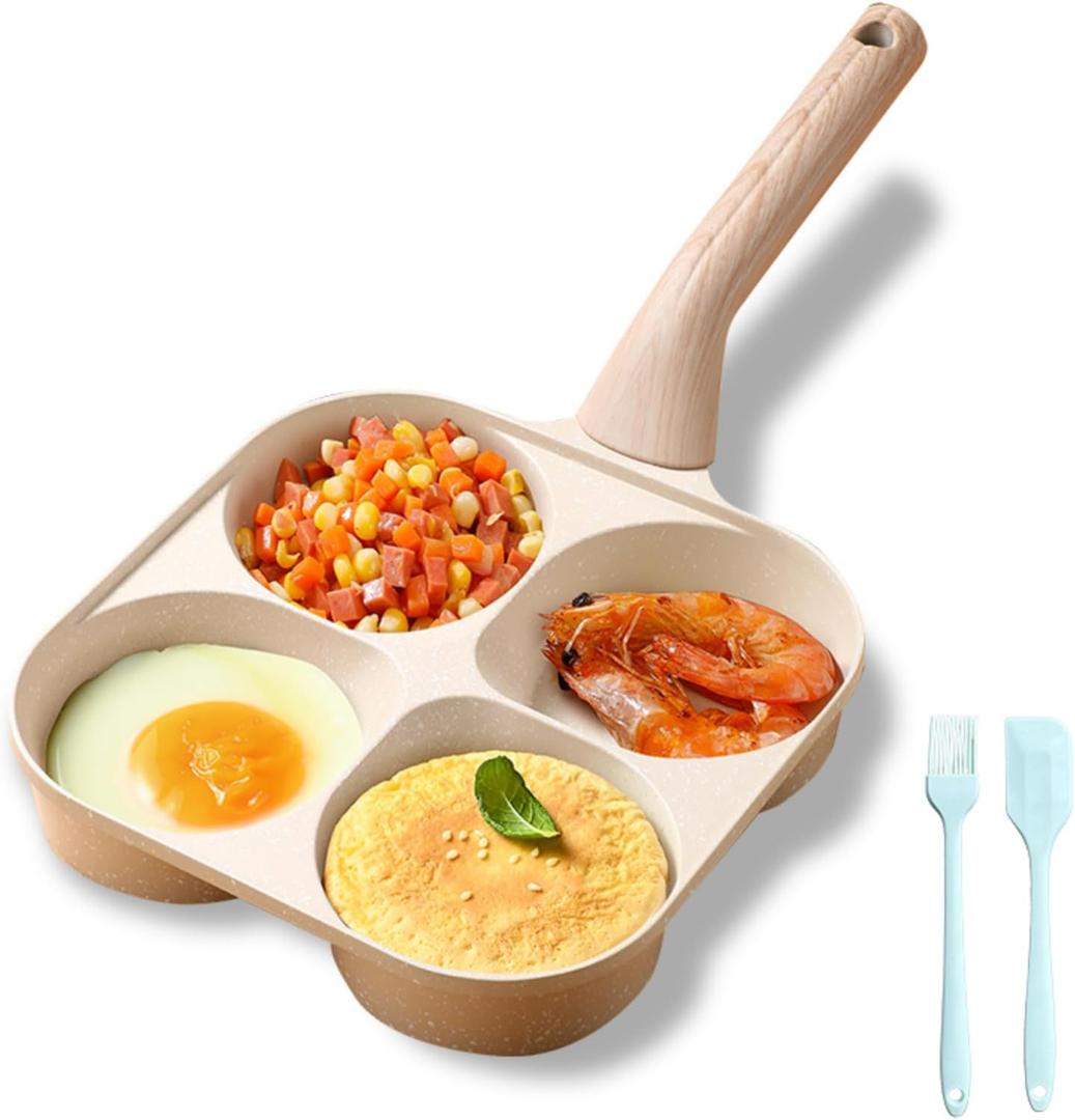 Upgraded 4-Cup Egg Frying Pan with Deepened Grooves and Raised Handle, Nonstick Granite-Coated Omelette Pan for Gas and Induction Cooktops