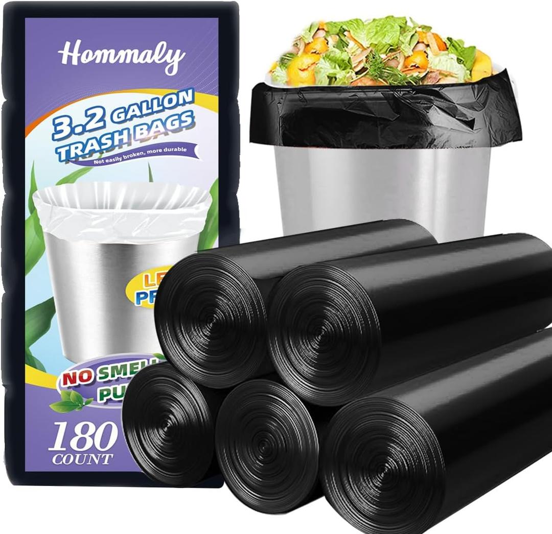 Hommaly 1 Gallon Small Black Trash Bags, 140 Count, Leakproof and Strong, Ideal for Office, Kitchen, Bathroom, and More