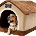 Jiupety Indoor Dog House with Frame, Large Dog Cave Bed, Insulated Cozy, Suitable for 60-100 lb, Jumbo (38"30"28"), Brown