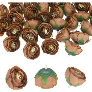 50-Pack Artificial Camellia Heads, 1.3 Inch Silk Faux Camellia Head for Wedding/Bouquet/Flower Wall/DIY Crafts/Party Decoration, Fake Flower Heads Buds [Coffee, 3.5cm]