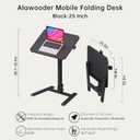 alawooder 25 Inch Mobile Folding Desk - No Assembly, Pneumatic Sit-Stand, 29-42" Height Adjustable Rolling Laptop Desk with Hidden Wheels, 0-90 Tilt Top for Home Office, Craft & Study