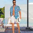 Demoking Vintage Shirts for Men Tie Dye Hippie Funny Hawaiian Shirt Button Down Shirts (Blue, XXL)