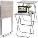 Geetery 2 Pack Folding TV Tray Tables No Assembly Required 18.9 x 15 x 26 in Dinner Table Foldable Snack End Table for Bed Couch Eating Living Room Bedroom (Light Brown)