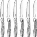 Steak Knives Set of 6, Stainless Steel Serrated Sharp Blade Steak Knife Set, Hammered Pattern Handle,4.5 In,For Kitchen Restaurant Tableware, Dishwasher Safe
