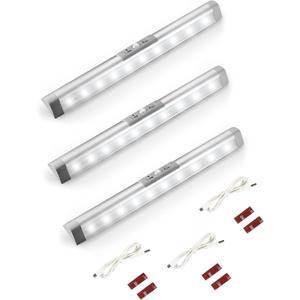 Joyzy 3 Pack Automatic Motion Sensor Closet Lights with Eye-Protection Design, LED Under Cabinet Wireless Lighting, Rechargeable Closet Lightings for Wardrobe Pantry Light