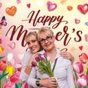 Happy Mother's Day Backdrop Pink Flower Heart Thanks Mother Photography Background Mother's Day Party Decorations Photo Booth Props (Pink, 8x6FT240x180cm)
