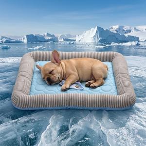Pbed Dog Cooling Bed Summer Sleeping Cool Ice Silk Bed for Small, Medium, Large Dogs & Cats Breathable Washable Pet Beds with Non-Slip Bottom Blue (Blue Mat, Medium)