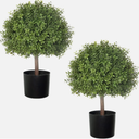 2 Pack 24.5Inch Artificial Topiary Ball Plants, Faux Boxwood Ball in Pot, Fake Outdoor Indoor Plant