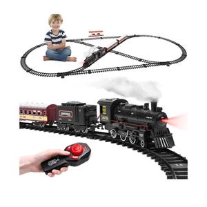 Train Set for Kids,Remote Control Locomotive Engine Under Christmas Tree,Electric Model Train W/Carriages and Long Tracks,Train Toy Gift for Boys Girls Age 412