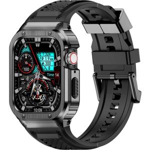 Band with Stainless Steel Case Compatible with Apple Watch Series 9 8 7 45mm Band, iwatch Bands Rugged Metal Protective Cover for Men (Grey)