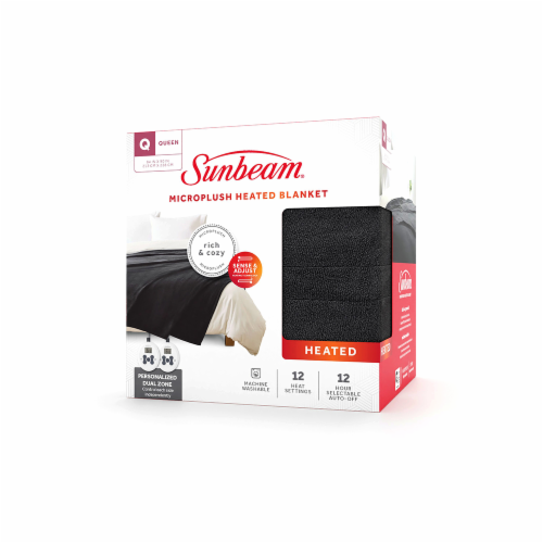 Sunbeam Microplush Queen Electric Heated Blanket with Preheat Feature Two Digital Controller 12-Heat Settings Auto Shut-Off, UL Certified for Safety, Gray