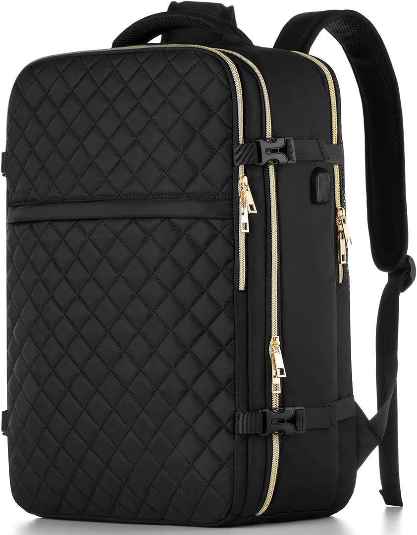 MOMUVO Large Travel Backpack Women, Flight Approved Carry On Backpack, Water Resistant Anti-Theft Casual Daypack School Bag Fit Laptop with USB Charging Port, Black
