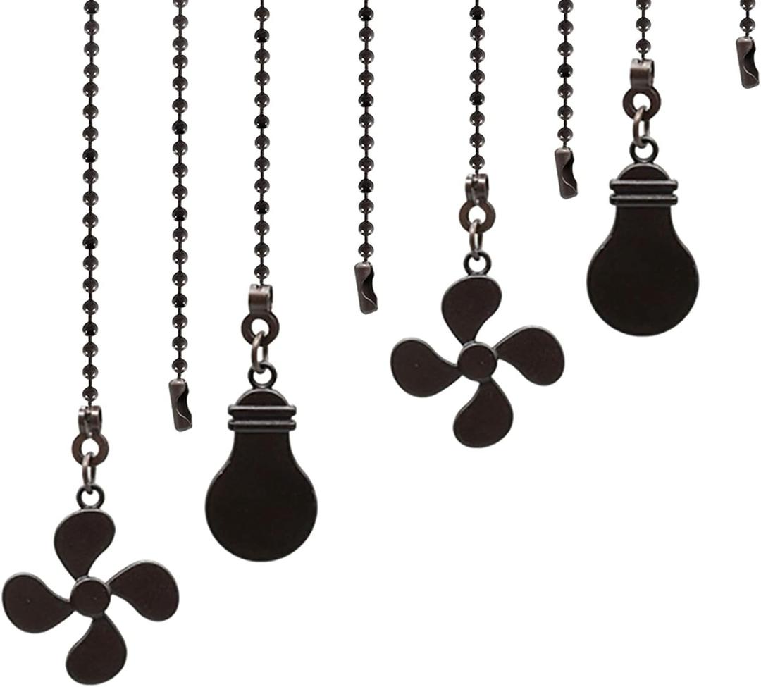 Ceiling Fan Pull Chain Set, 4 Pieces Bulb and Fan Pattern Pull Chain Extension, 12 Inch Chain Extender With Ball Chains Connector (ORB)