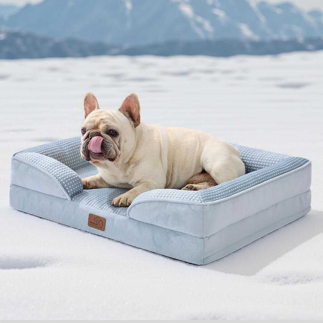Bedsure Orthopedic Dog Bed Medium Size Dogs - Washable Medium Dog Cat Bed Waterproof, Comfort Pet Couch Sofa with Washable Removable Cover, Pets Bed with Nonskid Bottom, Cooling Blue, 28"