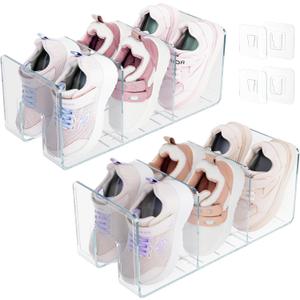 Acrylic Kids Shoe Rack Organizer 3-Section, Toddler Shoe Organizer for Closet, 2 Pack Baby Shoe Storage Shelf, Purse Rack Organizer