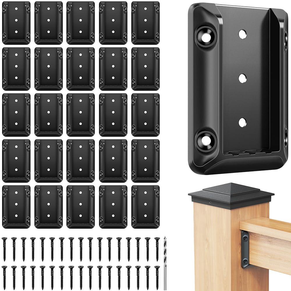 DN Mate 40 PCS Deck Railing Bracket Connectors for 2x4 (Actual 1.5x3.5) Wood Deck Railing Post to Handrail, Stair Railing Connectors with Coated Wood Screws,Drill Bit, Fence Railing Brackets