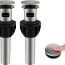 Hibbent 2 Pack Metal Bathroom Sink Drain with Overflow, Push and Seal Pop Up Drain Stopper, Stainless Steel Vessel Lavatory Vanity Sink Drain Stopper, Anti-Clogging Strainer, Brushed Nickel