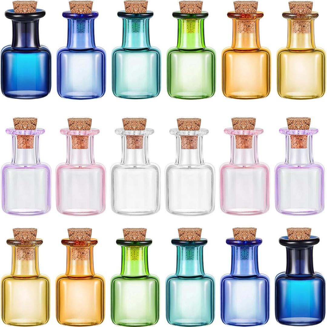 Patelai 18 Pieces Colored Tiny Spell Jars Glass Mini Potion Bottles with Cork Stoppers Square Cork Bottles for Party Wedding DIY Decoration