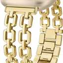 Wearlizer Metal Band Compatible with Fitbit Versa 4 Bands for Woman/Versa 3/Sense 2/Sense Bands Women, Dressy Chain Strap Designer Stainless Steel Bracelet Wristband (Gold)