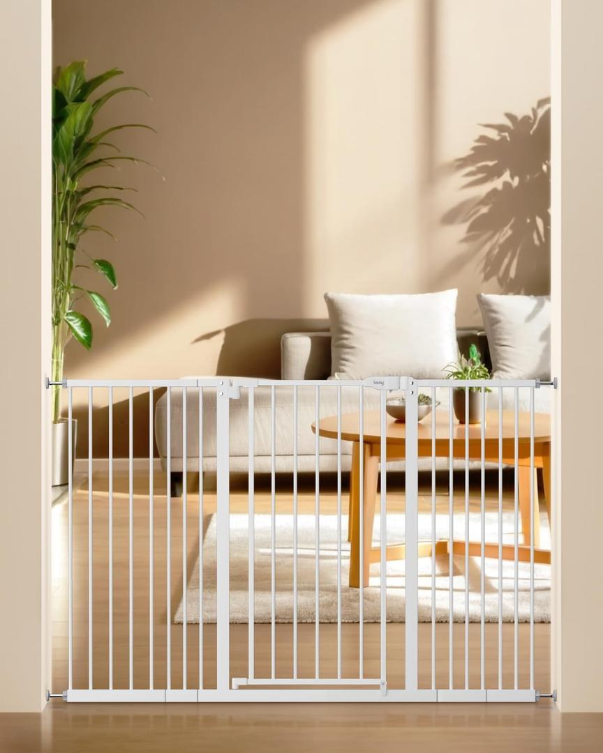 keny 36" Extra Tall Baby Gate for Stairs, 29"-55" Wide Auto Close Dog Gate for Doorways, Pressure Mounted Easy Walk Through Pet Gate with Door, White