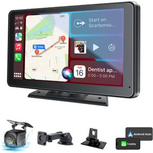 Hieha Car Play, Wireless Portable with Apple CarPlay and Android Auto Screen for Car,7" HD Touch Screen Car Stereo with Mirror Link, Backup Camera,Bluetooth5.2,GPS Navigation, AUX,FM for All Vehicles
