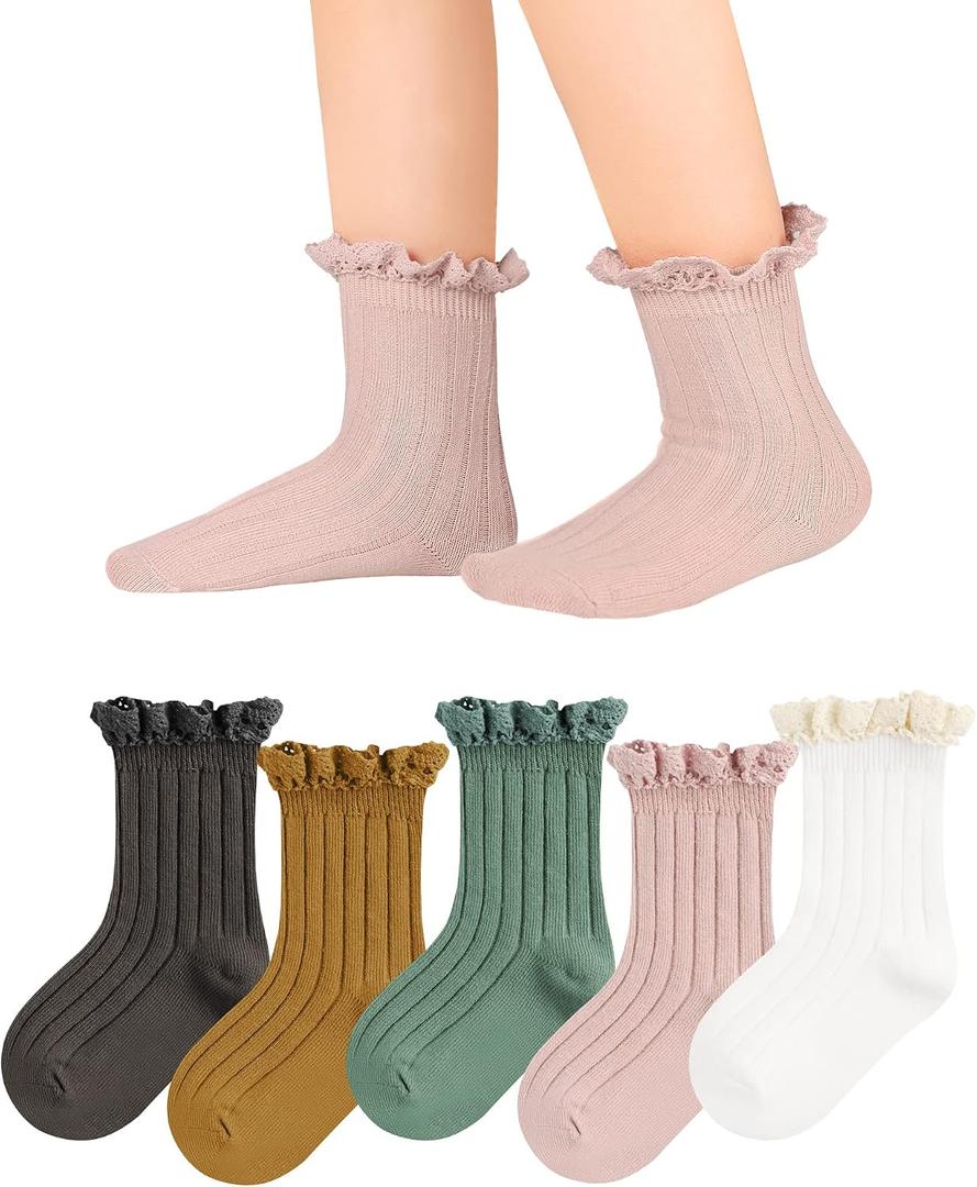 Witwot 6 Pairs Baby Girl Ruffle Crew Socks Toddler Girls Dress Sock Soft Cotton Size 6M - 7Y