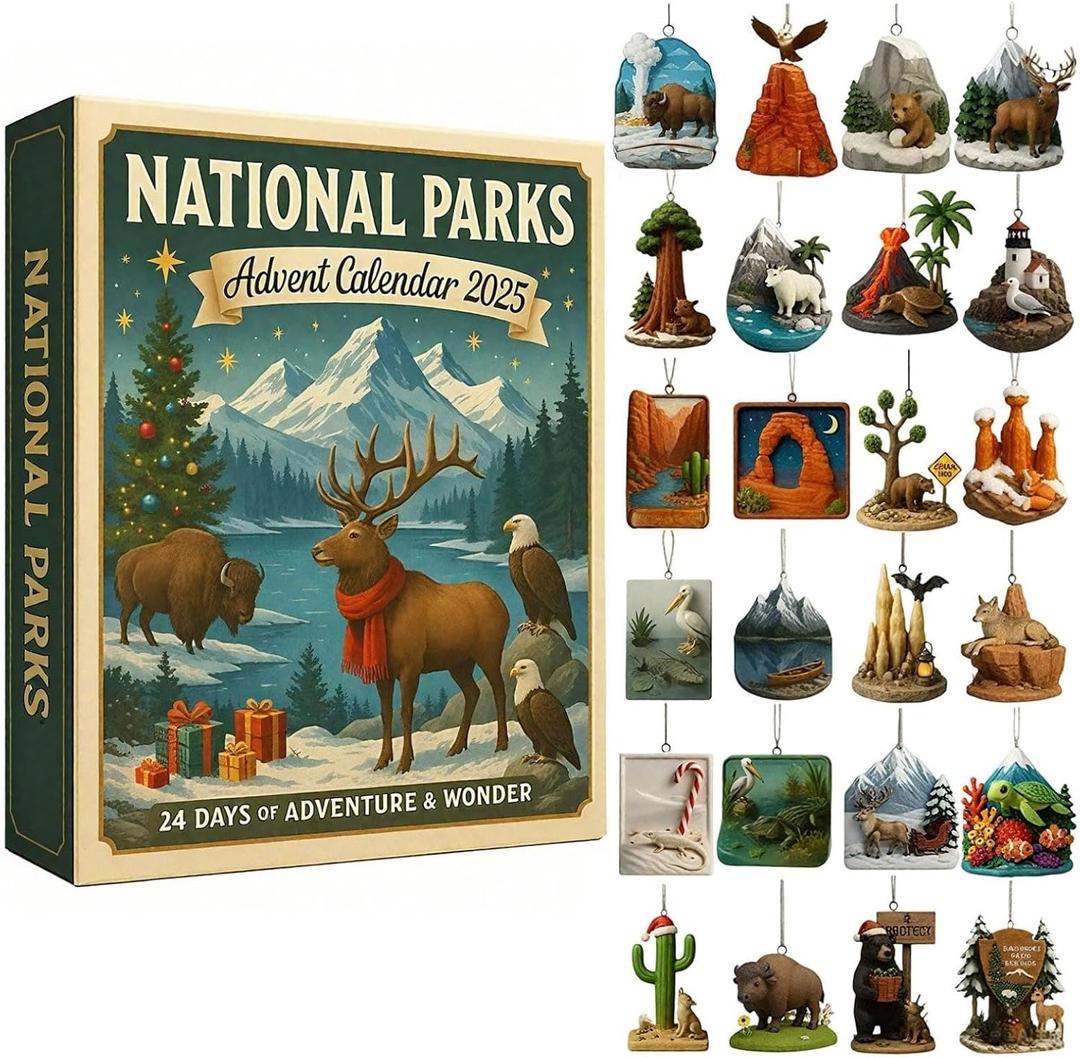 National Parks Advent Calendar 2025-24 Days Christmas Countdown with Legendary Landscapes 24 Collectible Ornaments Featuring Wildlife & Nature Scenes for Explorers & Nature Lovers