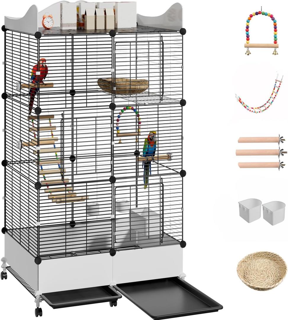 Encrypted Bird Cage Large Bird Cages 57-Inch, Top Storage Space, Bottom Splash Guard with Essential Bird Supplies Durable & Spacious Aviary Budgies & Cockatiels