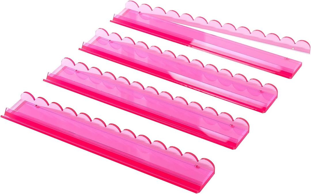 Clear Acrylic Mahjong Racks with Pushers - 17.5" Scalloped Clear Mahjong Tile Holders Set of 4, Premium All-in-One Magnetic Pusher Racks for American Mahjong, Durable Acrylic (Not Plastic) (PINK)