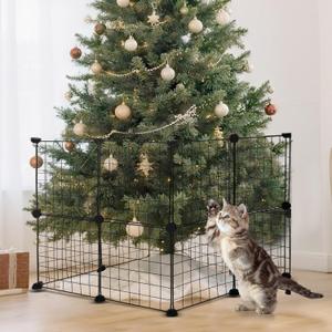 16 Pieces Christmas Tree Fences, Height 24 Inch Metal Christmas Tree Fence Barrier for Pets Dog Cat Xmas Black Gate for Holiday Office Home Decorations