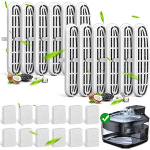 24 Pack (12 Filters & 12 Sponges) Cat Water Fountain Filters Compatible with OPOWO FT999 Cat Water Fountain (3.2L/108oz), Replacement Refills for Stainless Steel Pet Fountain