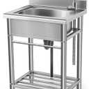 Utility Sink Free Standing Single Bowl Kitchen Sink with Cold and Hot Water Pipe Stainless Steel Sink for Laundry Room Bathroom Farmhouse (23 Inch)
