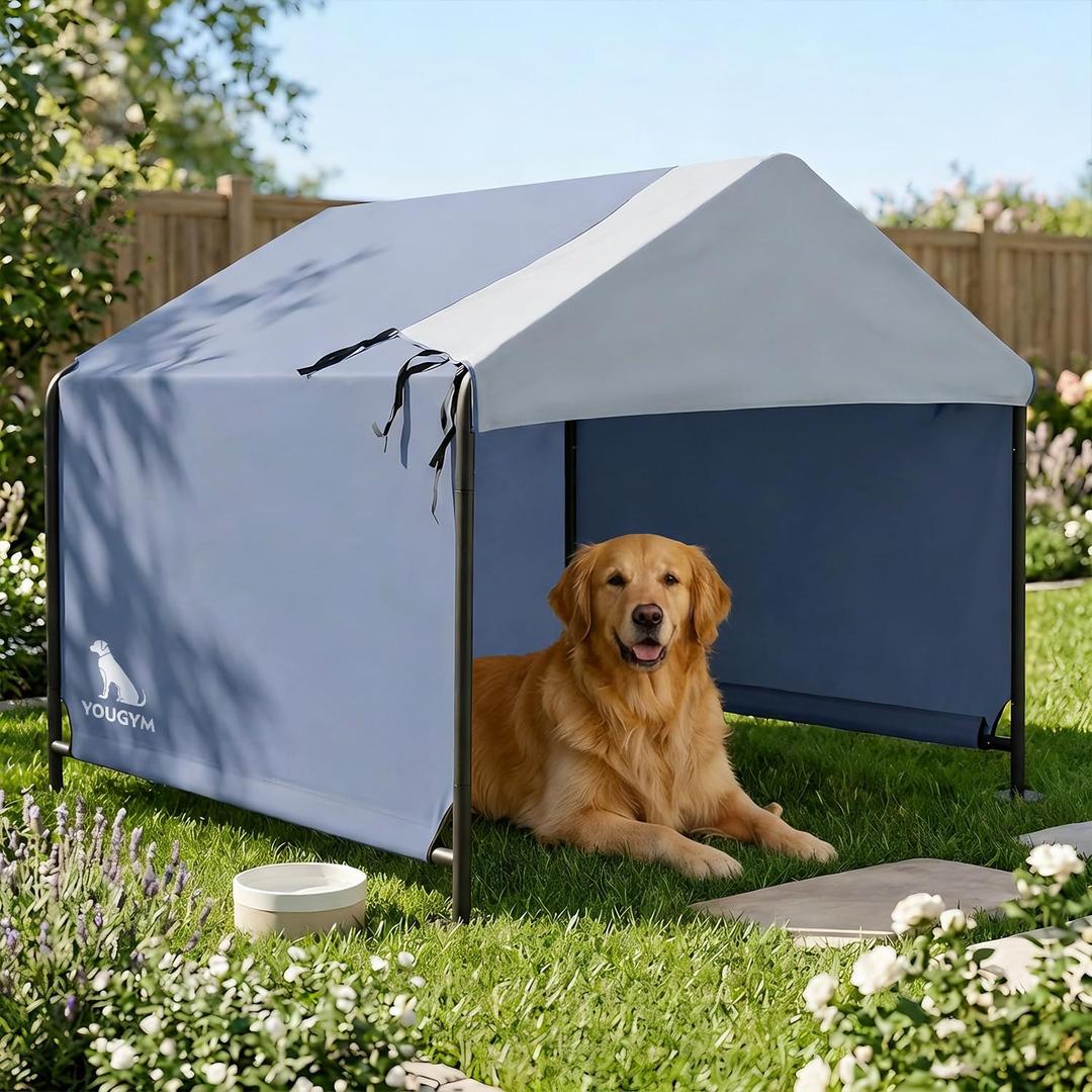4x4 FT Extra Large Dog House Outdoor with Upgraded Doors, Weatherproof Dog Shade Shelter for Outside, Sun Rain Canopy Pet House for Large Dogs, Large Dog Tent Outdoor, Navy Blue