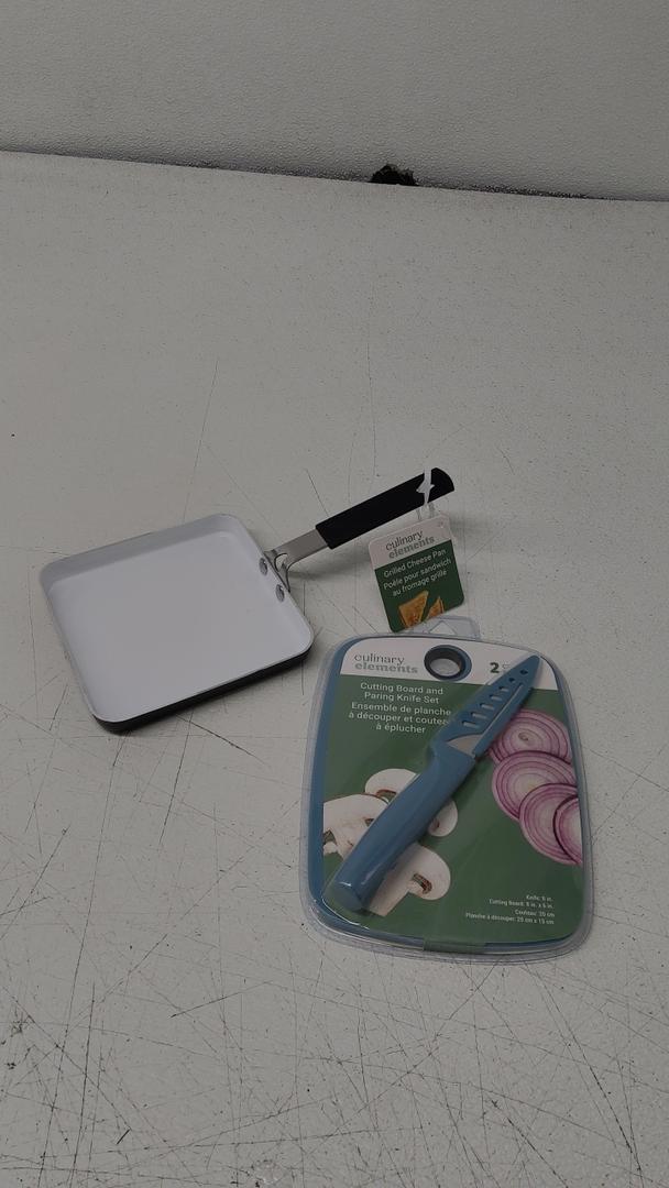 culinary elements cutting board and parking knife set 2ct 8 in ,grilled cheese pan 5.5inch
