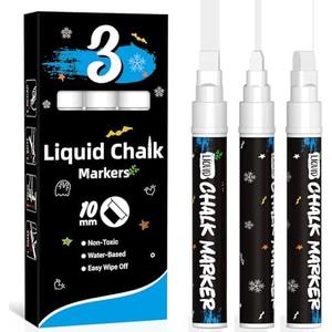 3 Jumbo Erasable Chalk Markers White-10mm White Car Window Markers for Glass Washable, Chalk Pens White Liquid Chalk Pens for Blackboard, Mirror, Non-Porous Surface, Just Married Car Decorations