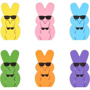 2 x Easter Decorations, 6pcs Wood Bunny Table Easter Dcor, Spring Rabbit Sign for Tiered Tray Home Decor