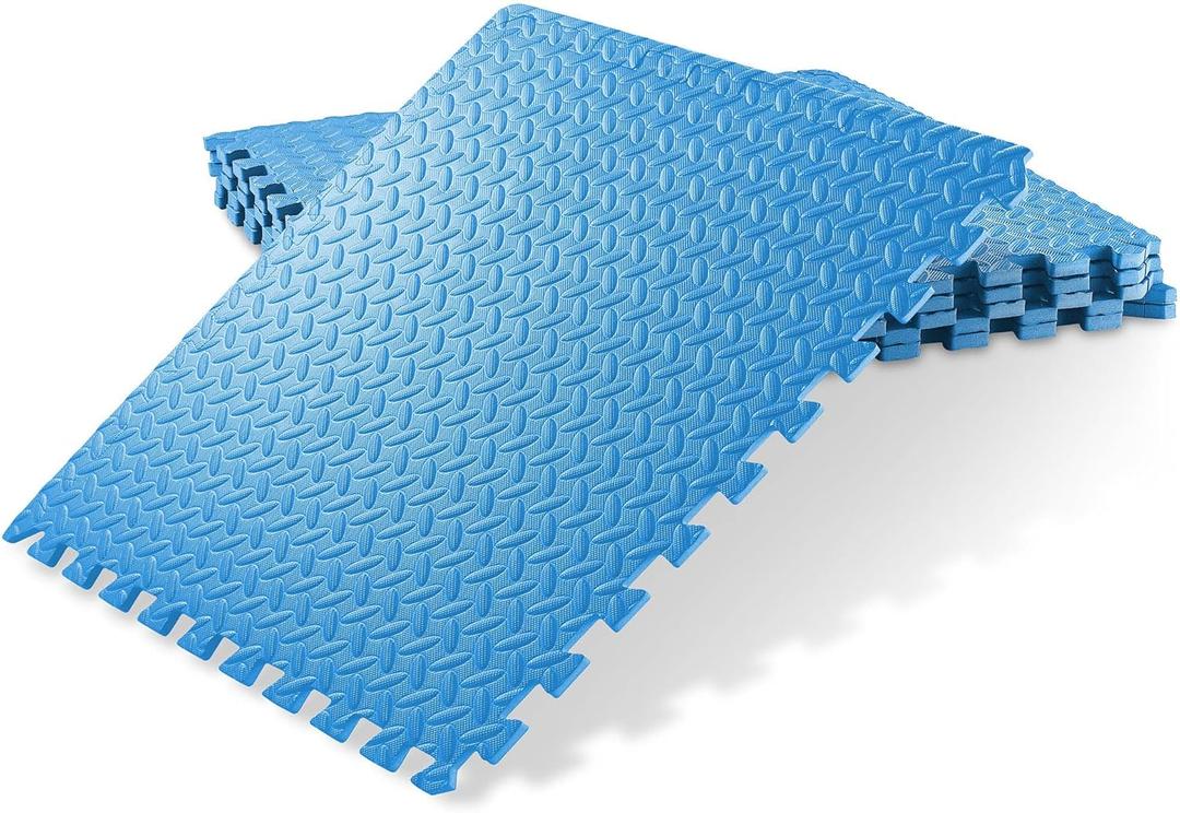 Philosophy Gym Pack of 6 Exercise Flooring Mats - 24 x 24 Inch Foam Rubber Interlocking Puzzle Floor Tiles - Blue, Pack of 3