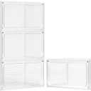 LXLXXL Purse Organizer for Closet 4 Pack Stackable Storage Bins with Lids Clear Plastic Handbag Organizer Purse Storage with Magnetic Door Display Case for Cosmetic Hats, White