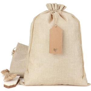 Burlap Gift Bags with Drawstring, 30Pcs 10x14 Sacks in Bulk for Wrapping Mother's Day Favors, Wooden Cross, For Birthday, Wedding, Church