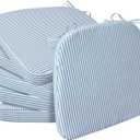 AAAAAcessories D-Shaped Chair Cushions, 2" Thick Dining Chair Pads with Ties and Removable, Machine-Washable Cover, 17" x 16", Set of 6, Pinstripe Blue