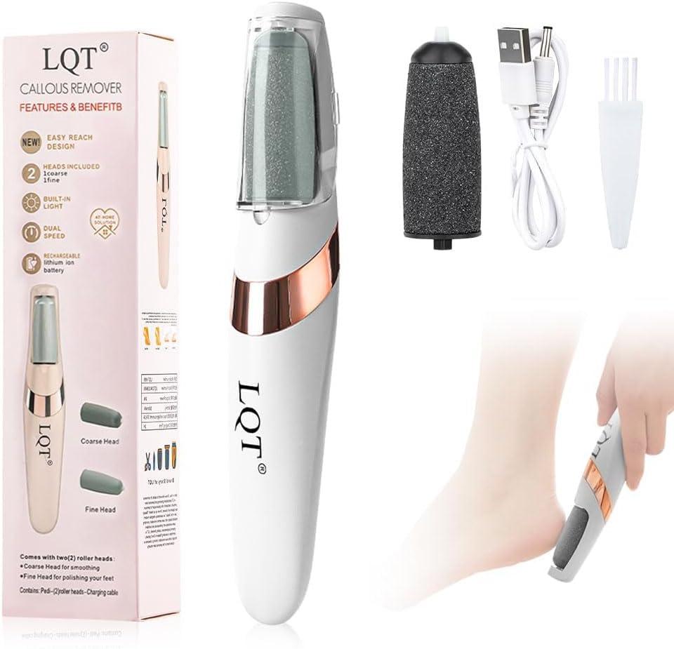 LQT Electric Foot File  Rechargeable Callus Remover for Hard, Cracked Skin  At-Home Pedicure Kit for Smooth Feet (Men & Women) (White)