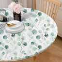 Round Tablecloth Fitted Elastic Edge Patio Table Covers Wrinkle Resistant Polyester Table Cloth for Picnic Camping Indoor and OutdoorWatercolor Eucalyptus Leaves 36"-44"