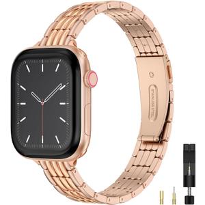Wearlizer Slim Metal Band Compatible with Apple Watch Bands for Women 40/38/41/42/44/45/46/49mm, Dressy Stainless Steel Strap Gold Silver Bracelet for iWatch Series 11 10 9 8 7 6 5 4 SE/Ultra 3 2 1