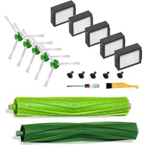 Replacement Parts for iRobot Roomba i7 i7+ i8 i8+ i1 i2 i3 i3+ i4 i4+ i6 i6+ E5 E6 E7 j6 j7 j7+/Plus E,I & J Series Robot Vacuum Accessories,1 Set Rubber Roller Brush, 5 Side Brushes & 5 HEPA Filters