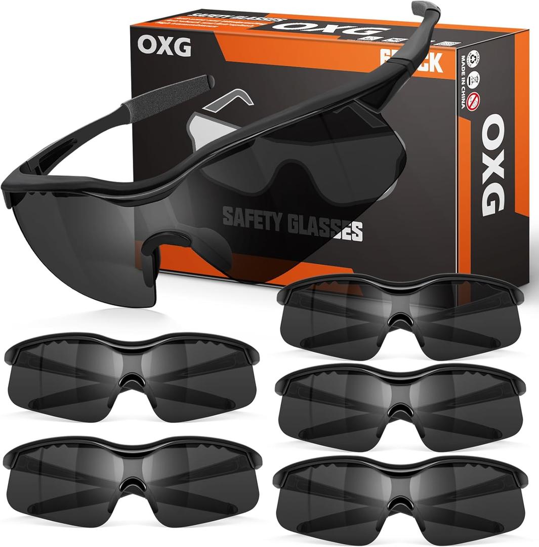 OXG 6 Pack Tinted Safety Glasses for Men Women, Safety Goggles ANSI Z87.1 Protective Eyewear Scratch Resistant Eye Protection (Grey)