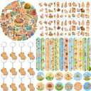 98 PCS Capybara Party Favors, Capybara Temporary Tattoos, Slap Bracelets, Keychains, Stickers, and Badges for Kids Capybara Birthday Party Decorations and Classroom Rewards