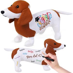 Blank Dachshund with Graduation Cap Toys Autograph Stuffed Dog Class of 2026 Graduated Plush Stuffed Teddy Animal Dog for Graduation Day Gift(Dachshund)