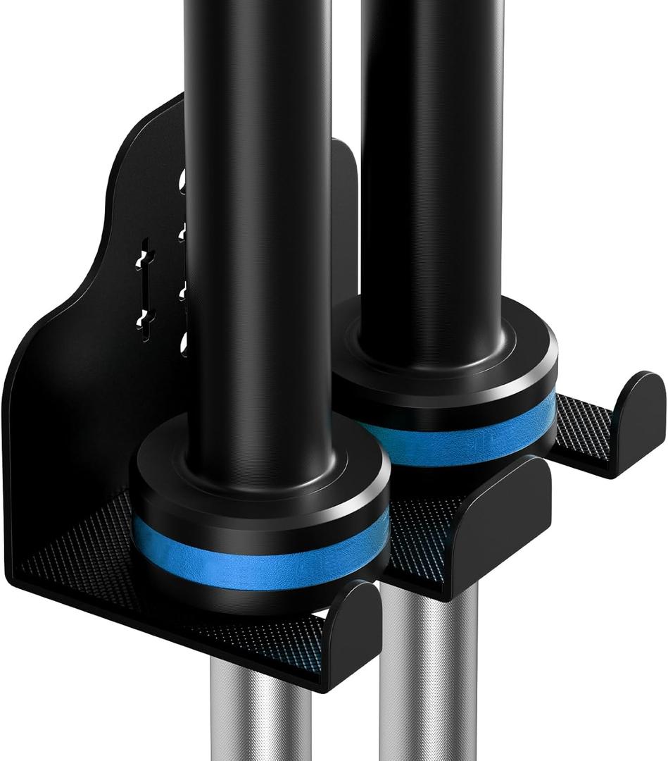 Barbell Wall Holder,Olympic Hanger,Garage Gym Bar Wall Rack,Vertical Barbell Mount Rack,Space Saving Commercial or Home Gym Accessory,Holds Under 33mm Bar Size (Bar Pattern Black 2 hooks)