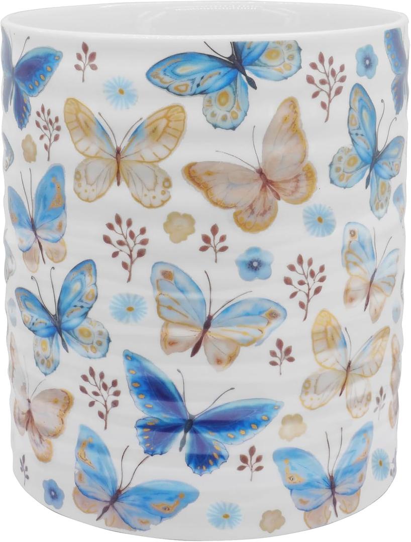 Kitchen Utensil Holder,7.2Extra Large Stable Pattern Ceramic Utensil Crock,Utensil Organizer for Countertop,Kitchen Decor,Utensil Holder for Housewarming,Wedding Gift (Butterfly)